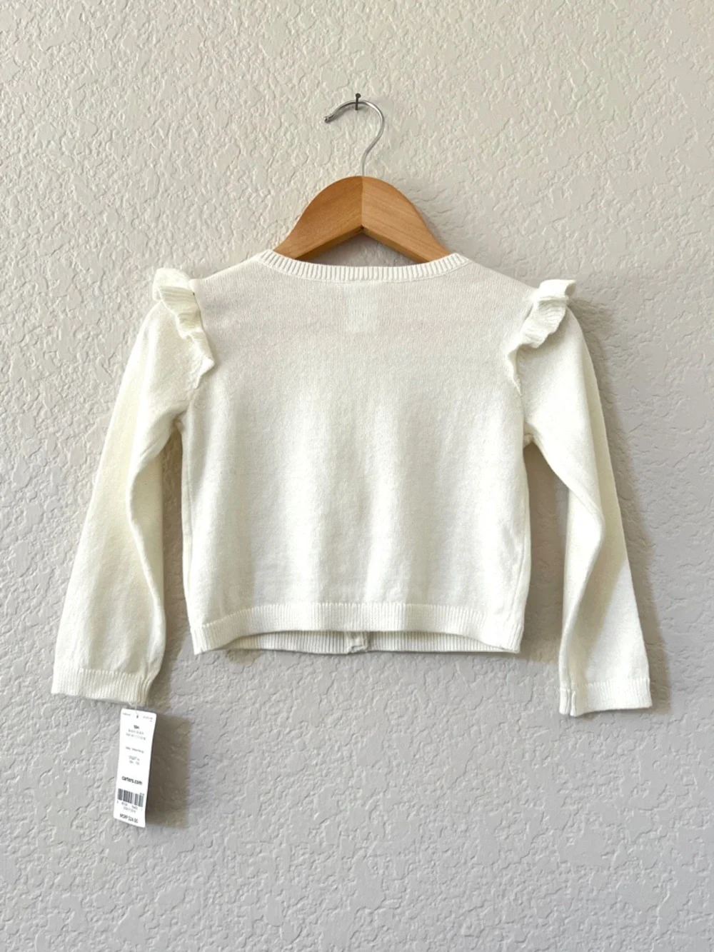 Carters Baby Girl Cardigan 18M Ivory Ruffle Button Front Cotton Knit Sweater
